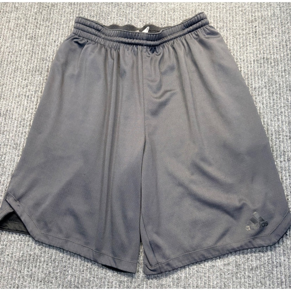 Adidas Mens Athletic Shorts Gray Black Elastic Waist Gym Training Small